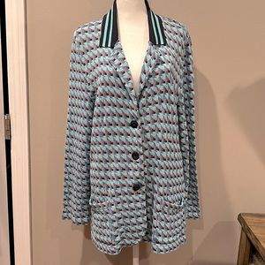 Anthropologie Aldomartins Knit Button Front Blazer Blue Abstract
